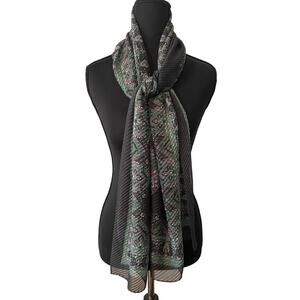 J. Jill Paisley Scarf Shawl Black Green Pink Lightweight Sheer Wrap Eco-Friendly